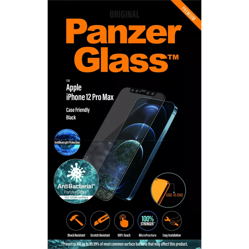 PanzerGlass® apsauginis stiklas nuo mėlynos šviesos Apple iPhone 12 Pro Max | nuo krašto iki krašto