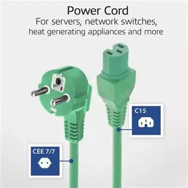 ACT maitinimo laidas su CEE 7/7 kištuku kampu C15 žalias 1 m 250 V 10 A