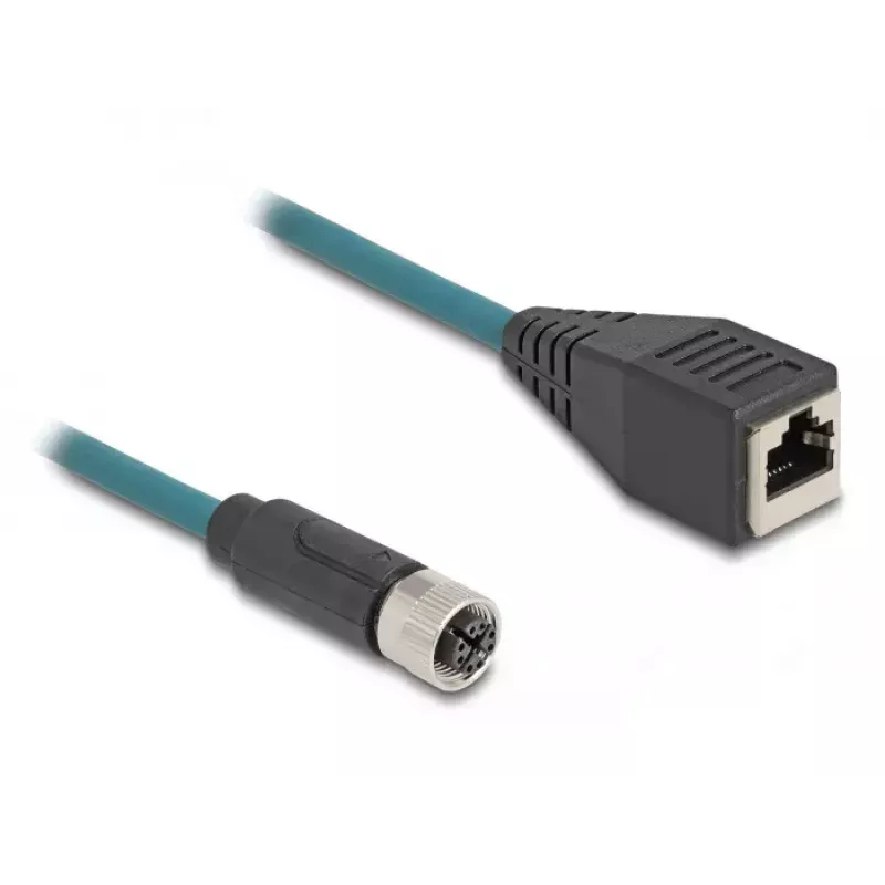 DeLOCK M12 adapterinis kabelis A-koduotas 8 kontaktų moteriškas į RJ45 moterišką 50 cm