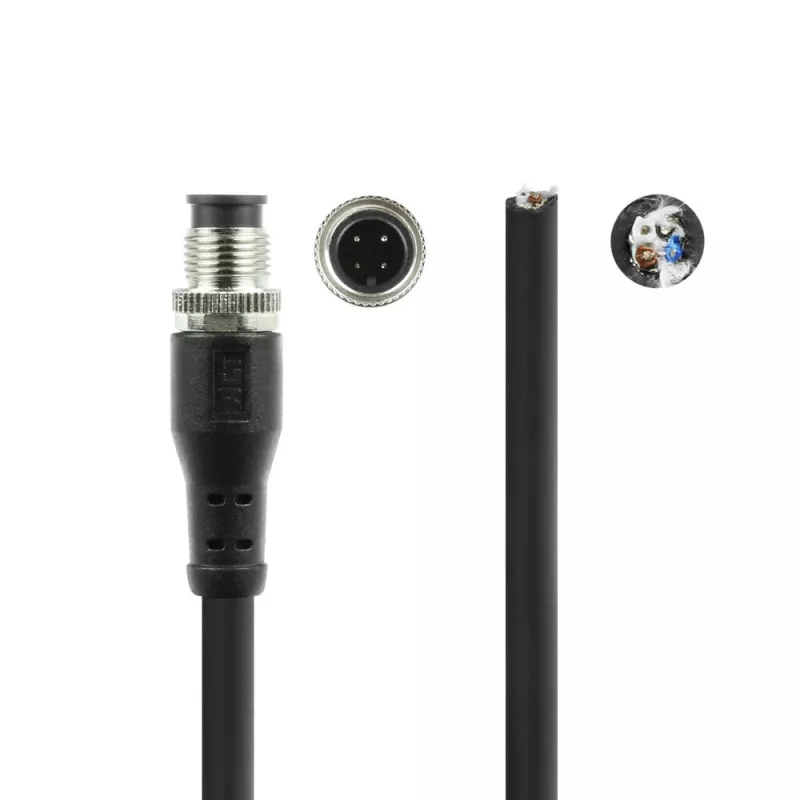 ACT Industrial 5.00 m sensorinis kabelis M12A 4 kontaktų kištukas į atvirą galą Superflex Xtreme TPE ekranuotas