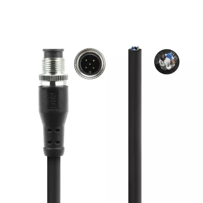 ACT Industrial jutiklio kabelis 5 m M12A 5 kontaktų kištukas į laisvą galą, Superflex Xtreme TPE, ekranuotas