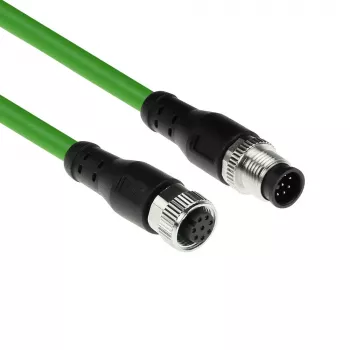 ACT Industrial jutiklio kabelis 3 m M12A 8 kontaktų kištukas į M12A 8 kontaktų lizdą, Ultraflex TPE, ekranuotas