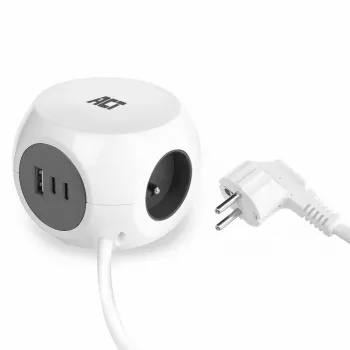 ACT AC2425 ilgintuvas su USB 1.5 m 3 kištukiniai lizdai Baltas
