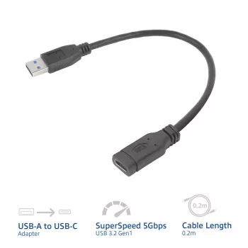 USB adapteris ACT AC7460 USB A kištukas į 24 kontaktų USB‑C lizdą, 20 cm, 5 Gbps