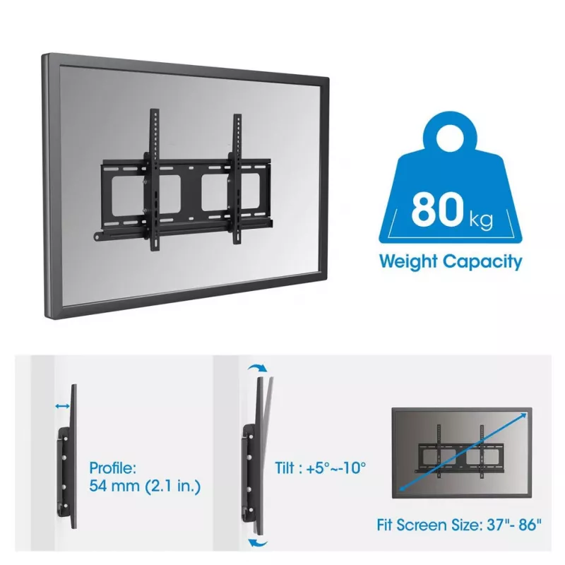 Manhattan lauko TV laikiklis su pakreipimu ir apsauga nuo vagystės, 37–65 colių, VESA 200x200–600x400 mm, maks. 80 kg