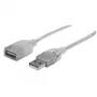 Manhattan USB-A ilginimo kabelis, 1,8 m, vyriškas/moteriškas, 480 Mbps (USB 2.0), sidabrinis