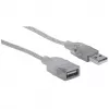 Manhattan USB-A ilginimo kabelis, 1,8 m, vyriškas/moteriškas, 480 Mbps (USB 2.0), sidabrinis