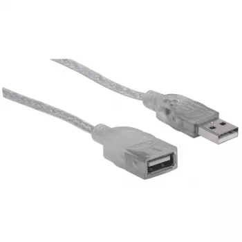 Manhattan USB-A ilginimo kabelis, 1,8 m, vyriškas/moteriškas, 480 Mbps (USB 2.0), sidabrinis