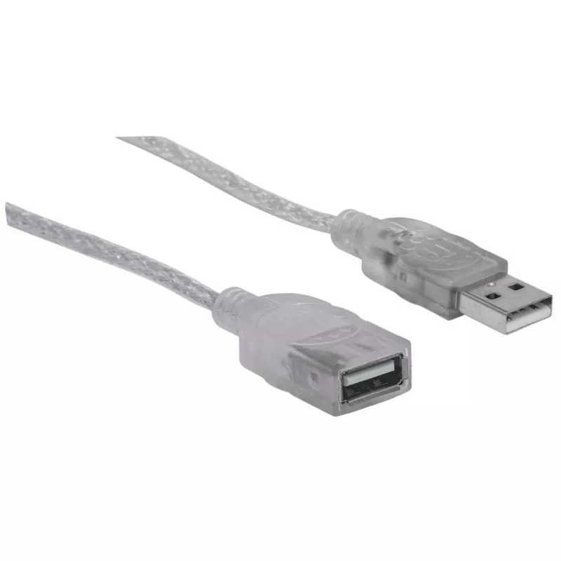 Manhattan USB-A ilginimo kabelis, 1,8 m, vyriškas/moteriškas, 480 Mbps (USB 2.0), sidabrinis