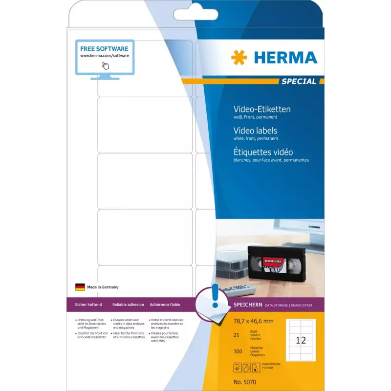 Lipnūs etiketės HERMA Video labels A4 78,7x46,6 mm