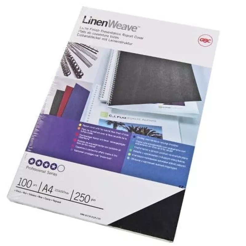 GBC LinenWeave įrišimo viršeliai 250 g/m² A4 juodi (100 vnt.)