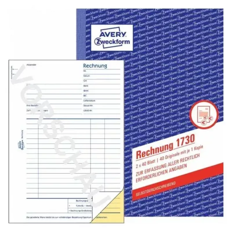 Avery 1730 verslo formų lapai A5, 40 lapų, balta ir geltona