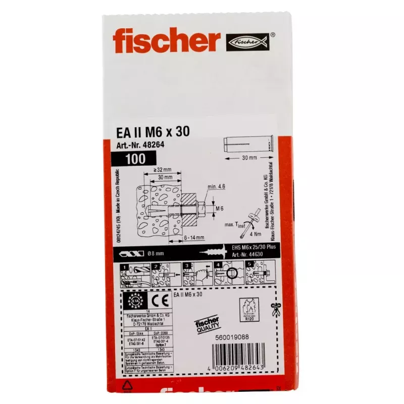 Fischer EA II M6 inkaras cinkuotas plienas 30 mm 100 vnt.