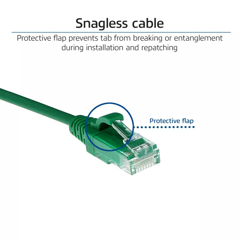 ACT Green 1 m LSZH U/UTP CAT6 plonas duomenų centro pataisinis kabelis su apsaugotais RJ45 jungtimis