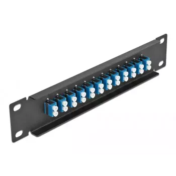 Šviesolaidinis skirstomasis skydas DeLOCK 10 inch 12 prievadų LC Duplex mėlynas 1U juodas