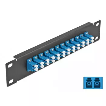 Šviesolaidinis skirstomasis skydas DeLOCK 10 inch 12 prievadų LC Duplex mėlynas 1U juodas