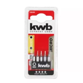 KWB 128440 – 5 vnt. šešiabriaunių antgalių rinkinys, metriniai dydžiai 0,7 / 0,9 / 1,3 / 1,5 / 2 mm, 28 mm ilgio