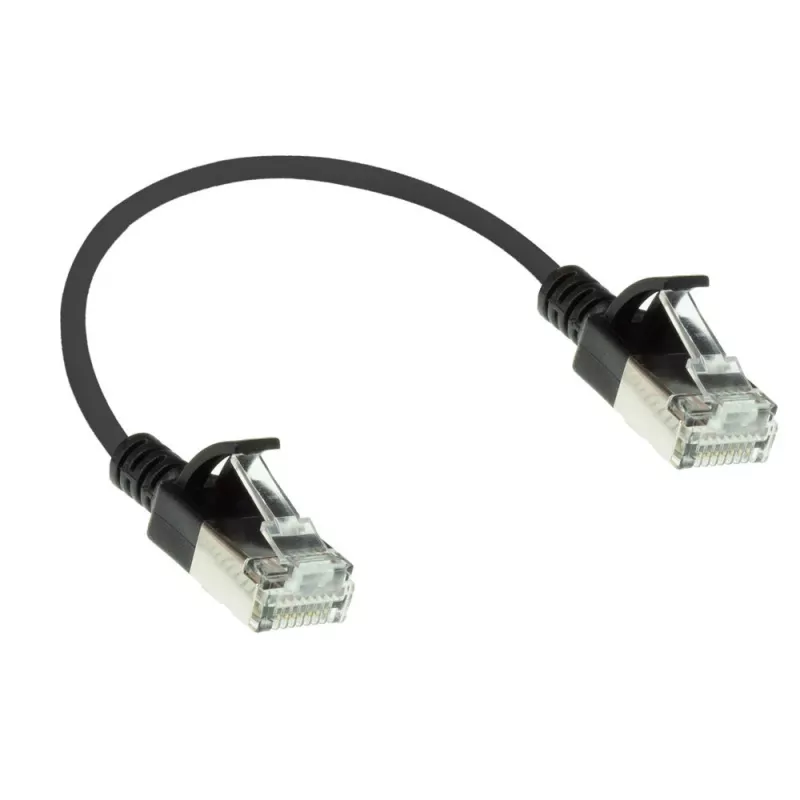 ACT Black 0.15 m LSZH U/FTP CAT6A plonas pataisos laidas su apsauga nuo užkliuvimo, RJ45