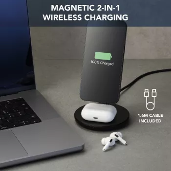 Cellularline Mag Duo belaidis įkroviklis 2-in-1 magnetinis laikiklis Apple įrenginiams