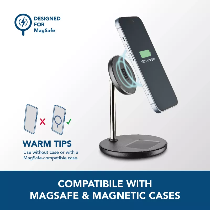 Cellularline Mag Duo belaidis įkroviklis 2-in-1 magnetinis laikiklis Apple įrenginiams
