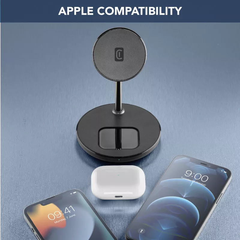 Cellularline Mag Duo belaidis įkroviklis 2-in-1 magnetinis laikiklis Apple įrenginiams