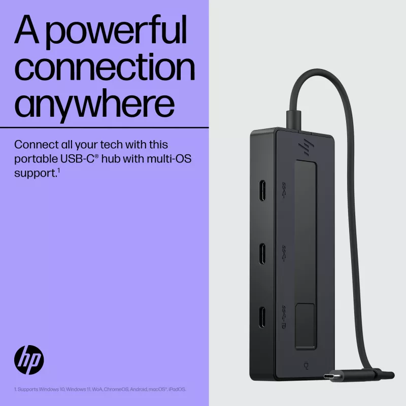 HP 4K USB-C Multiport Hub, USB Type-C, USB Type-C, 10000 Mbit/s, 3840 x 2160, Juoda, 65 W