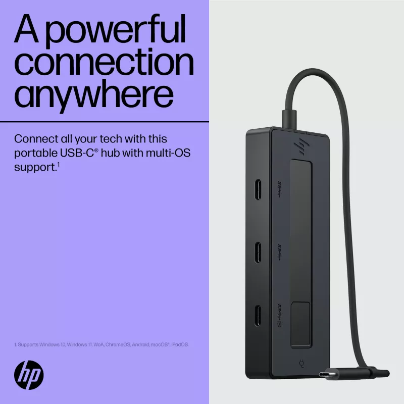 HP 4K USB-C Multiport Hub, USB Type-C, USB Type-C, 10000 Mbit/s, 3840 x 2160, Juoda, 65 W