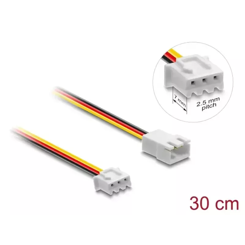 DELOCK 90867 Ilginimo laidas 3 kontaktų (JST), PVC, 1,3 mm laidininkas, 30 cm, juoda/raudona/balta/geltona