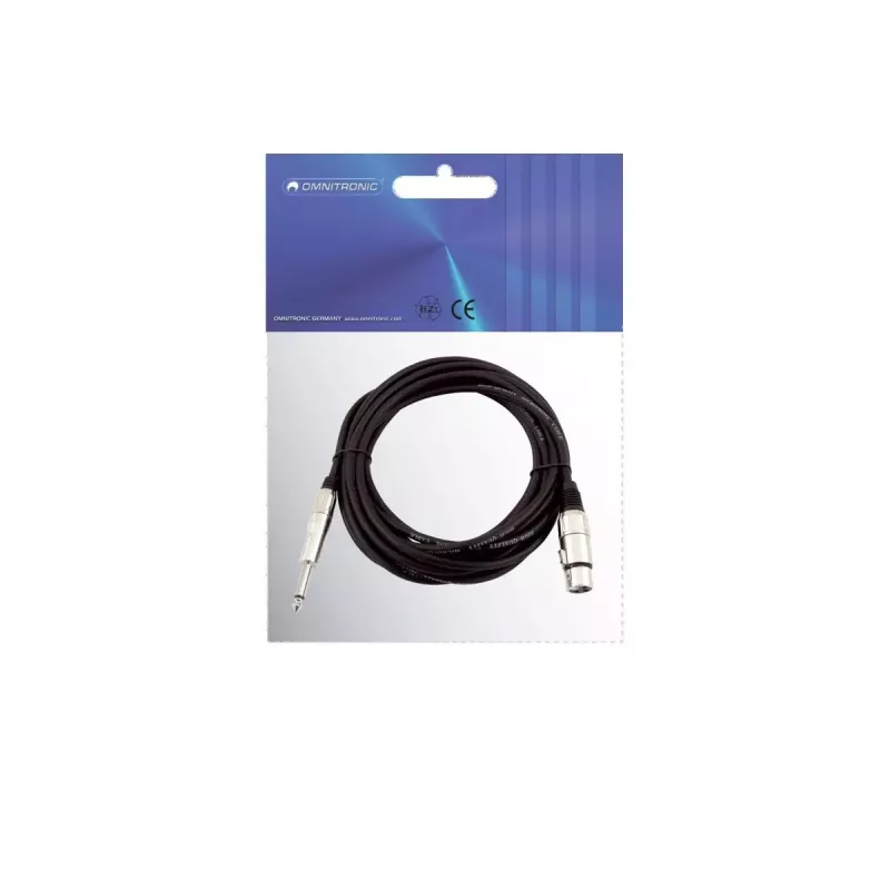 Garso kabelis 2m Omnitronic 3022516M XLR 3-pin 6,35mm juodas