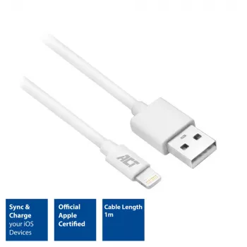 ACT USB 2.0 įkrovimo ir duomenų laidas USB-A – Lightning 1 m, MFi sertifikuotas