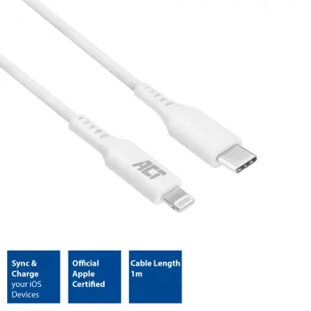 ACT USB 2.0 įkrovimo ir duomenų laidas USB-C (vyriškas) – Lightning (vyriškas) 1 m, MFi sertifikuotas