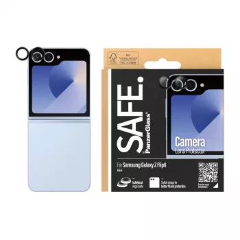 Apsauginis fotoaparato lęšių gaubtas PanzerGlass SAFE. Samsung Galaxy Z Flip6 juodas, atsparus įbrėžimams ir smūgiams