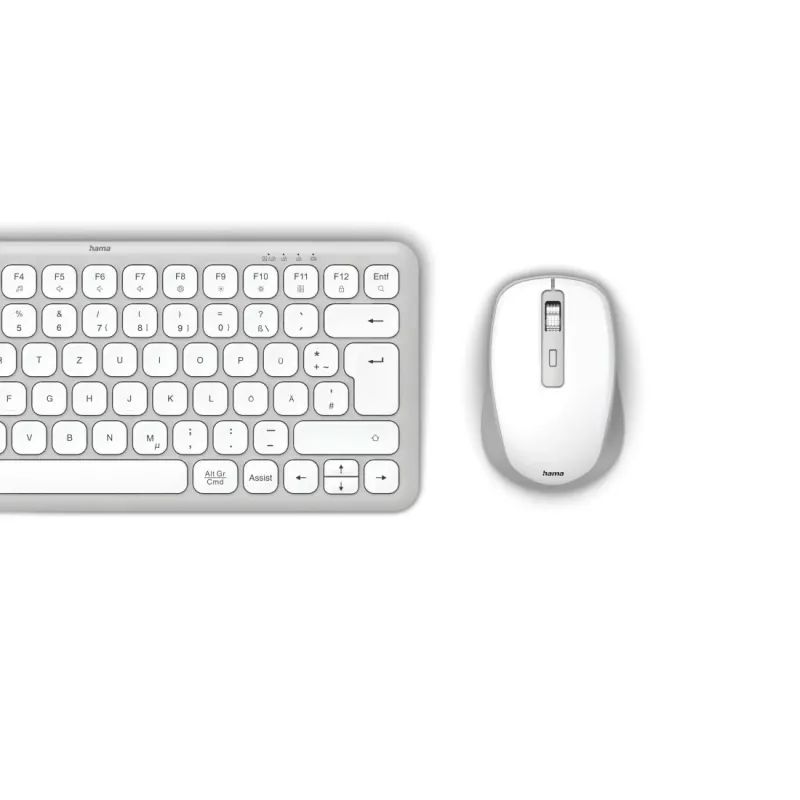 Hama WKM-500 belaidė klaviatūra su pele, USB + RF + Bluetooth, QWERTZ, pilka/balta