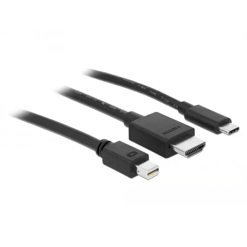 Adapterinis kabelis DeLOCK 85830 HDMI Type A HDMI Mini DisplayPort USB Type-C juodas
