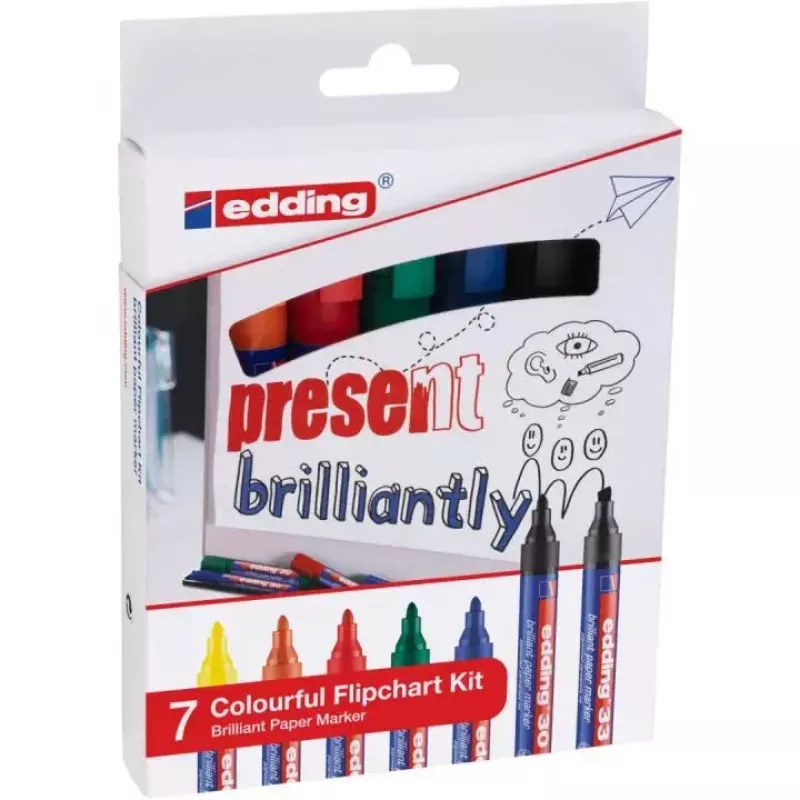 Permanentiniai žymekliai Edding Colourful Flipchart Kit įvairių spalvų 7 vnt.