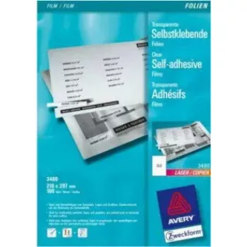 Skaidrių spausdinimo plėvelė 100 lapų AVERY 3480