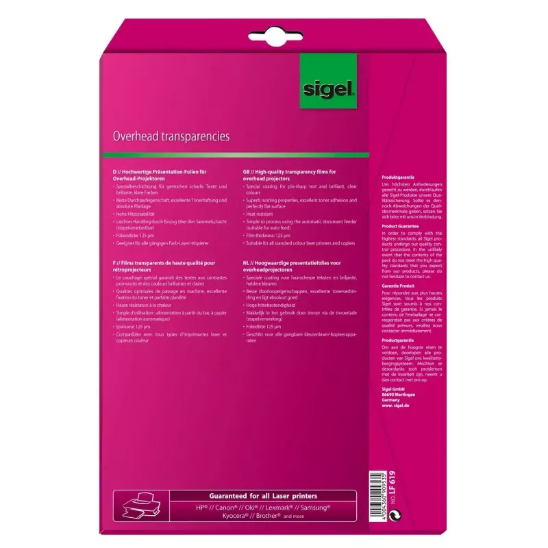 Spausdinimo plėvelė Sigel LF619 A4 20 lapų permatoma