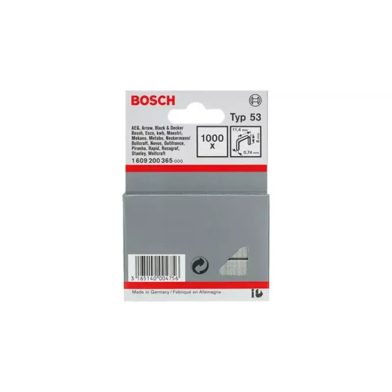 Bosch plonos vielos kabės, tipas 53, 11,4 x 0,74 x 6 mm, 1000 vnt.