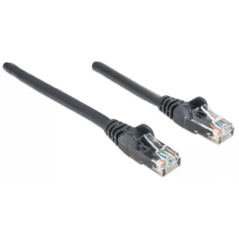 Intellinet tinklo jungiamasis kabelis Cat6, 20 m, juodas, CCA, U/UTP, PVC, RJ45, auksu dengti kontaktai, apsaugotas nuo užkliuvimo, su gaubtu, viso gyvenimo garantija