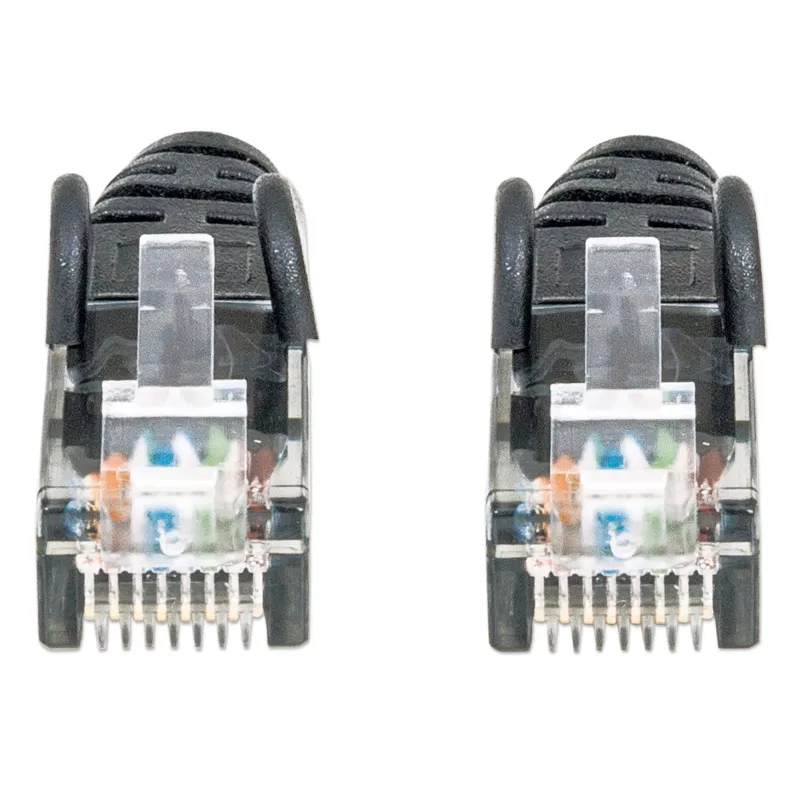 Intellinet tinklo jungiamasis kabelis Cat6, 20 m, juodas, CCA, U/UTP, PVC, RJ45, auksu dengti kontaktai, apsaugotas nuo užkliuvimo, su gaubtu, viso gyvenimo garantija