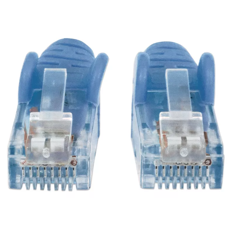 Intellinet tinklo pataisos laidas, Cat6, 20 m, mėlynas, CCA, U/UTP, PVC, RJ45, auksuoti kontaktai, su užraktu, su gaubtu, viso gyvenimo garantija