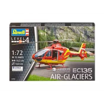 REVELL EC135 Air-Glaciers modelio surinkimo rinkinys, mastelis 1:72, ilgis 143 mm, rotoriaus Ø 140 mm