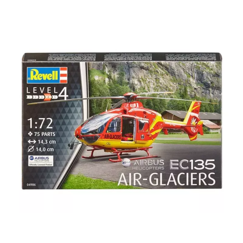 REVELL EC135 Air-Glaciers modelio surinkimo rinkinys, mastelis 1:72, ilgis 143 mm, rotoriaus Ø 140 mm