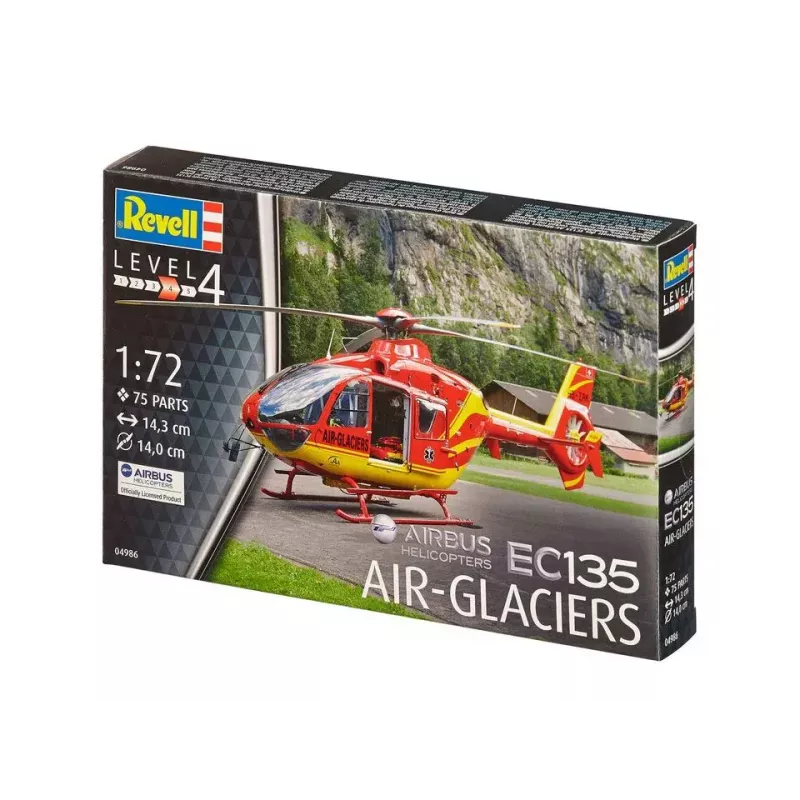 REVELL EC135 Air-Glaciers modelio surinkimo rinkinys, mastelis 1:72, ilgis 143 mm, rotoriaus Ø 140 mm