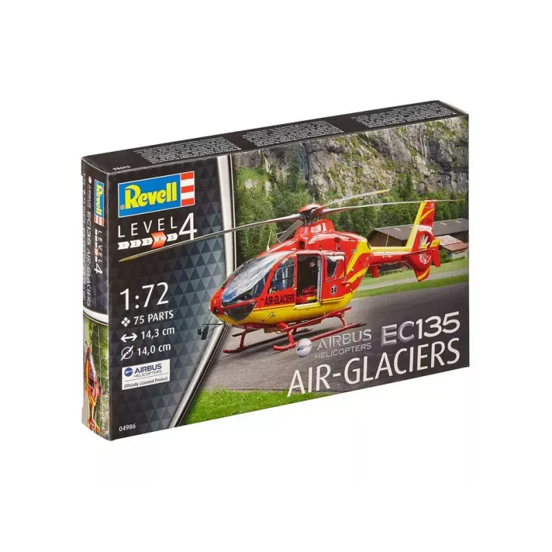 REVELL EC135 Air-Glaciers modelio surinkimo rinkinys, mastelis 1:72, ilgis 143 mm, rotoriaus Ø 140 mm
