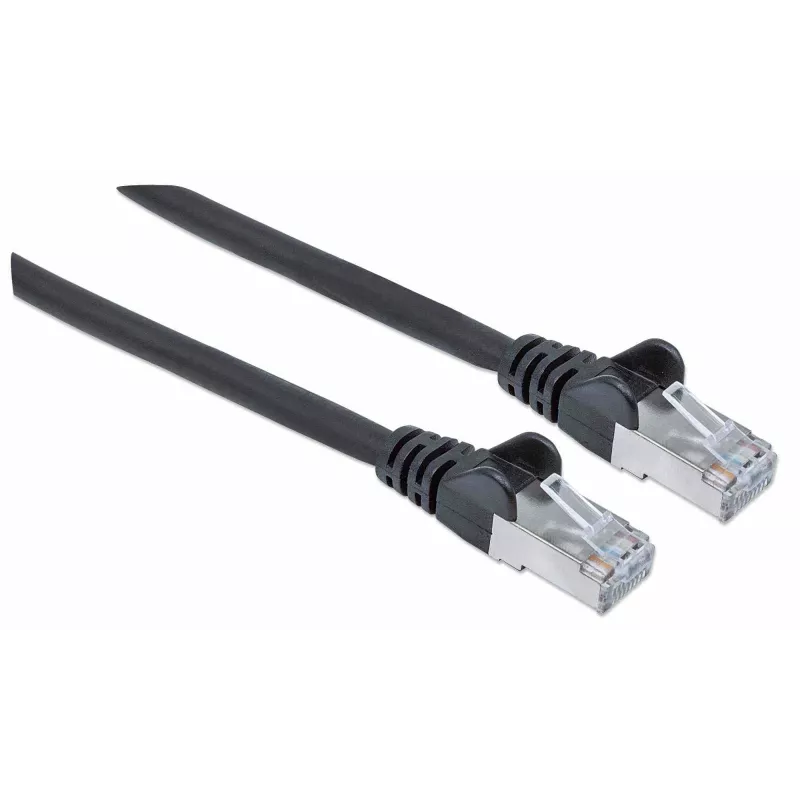 Intellinet tinklo jungiamasis laidas, Cat7 kabelis / Cat6A kištukai, 15 m, juodas, varis, S/FTP, LSOH / LSZH, PVC, RJ45, paauksuoti kontaktai, su apsauginiu gaubteliu, su įvore, viso gyvenimo garantija