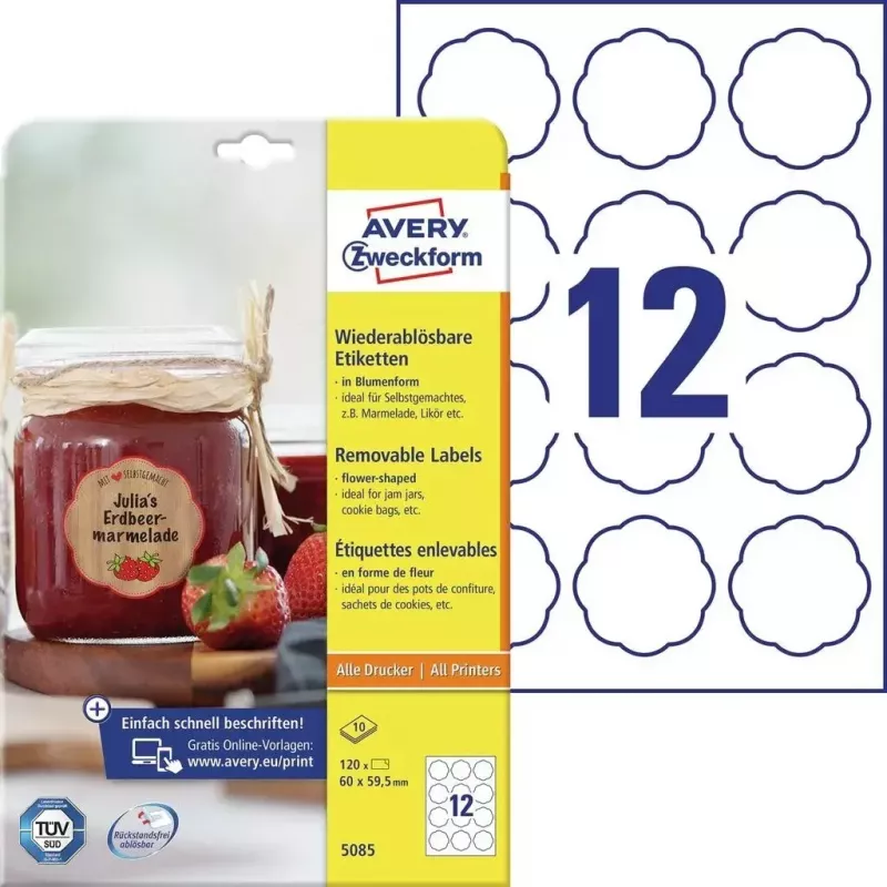 Lipnūs etikečių lapai spausdintuvui Avery 5085