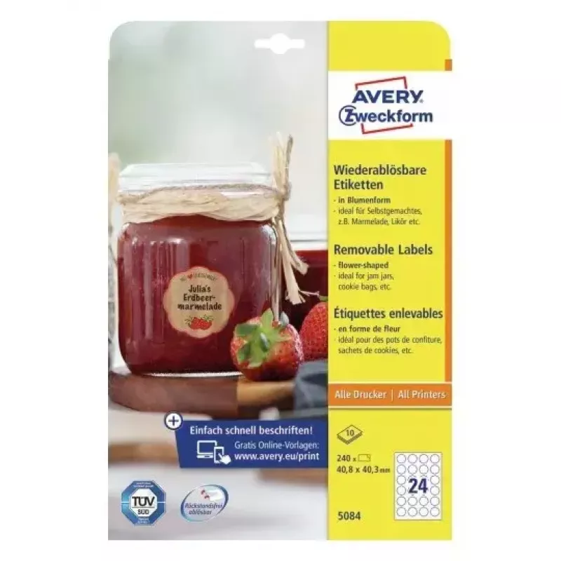 Lipnūs etikečių lapai Avery 5084, 240 vnt.
