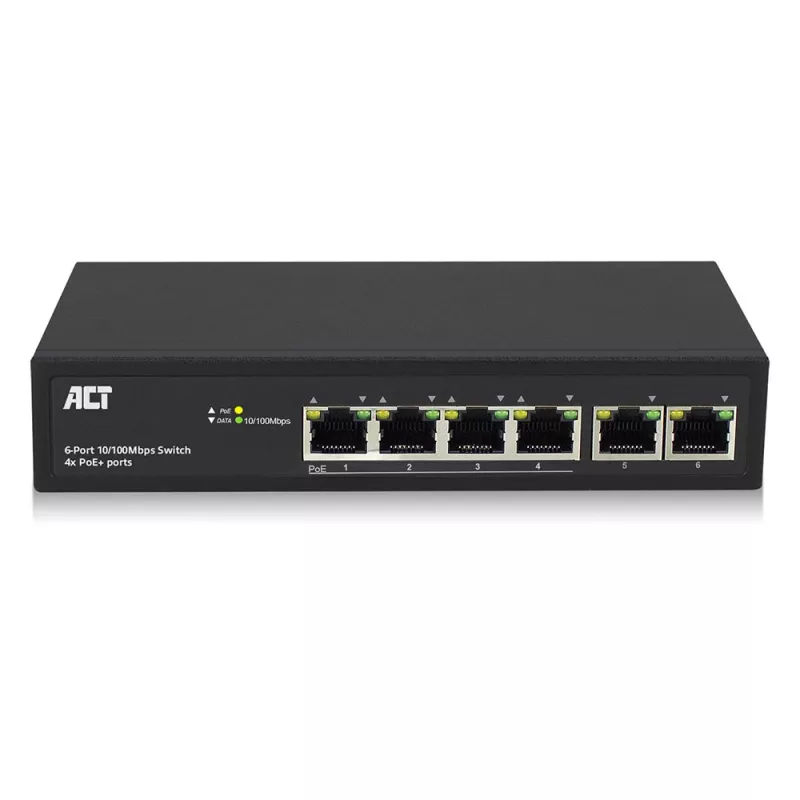 ACT AC4430 6 prievadų tinklo jungiklis, 10/100Mbps, 4x PoE+ (30W)