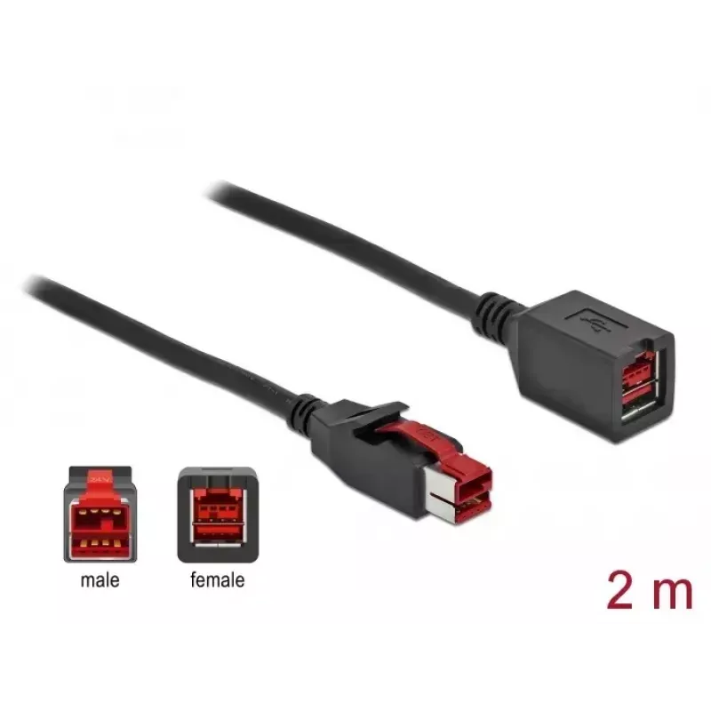 Prailginimo kabelis PoweredUSB DeLOCK 85986 24 V 2 m Juodas